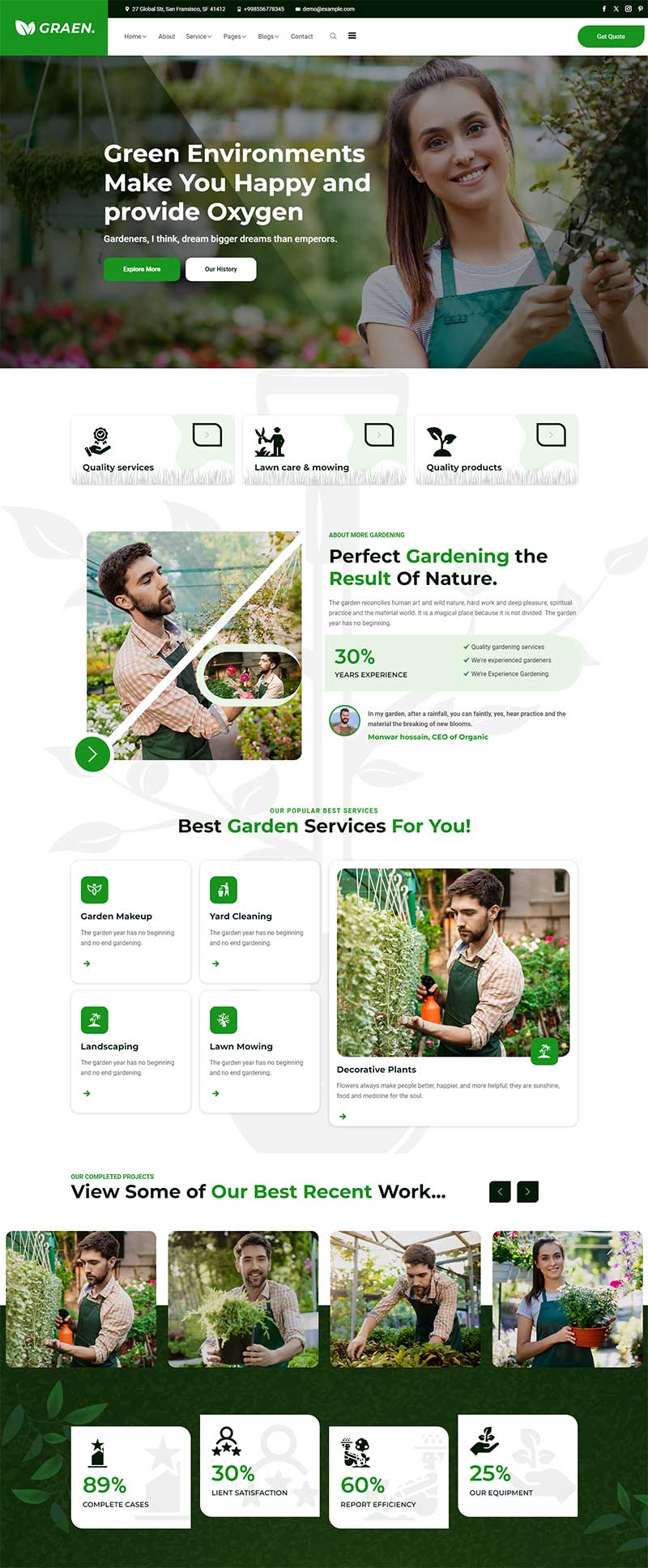 响应式绿色园林花艺前端网页模板-站源网