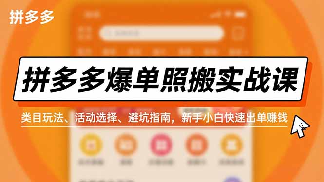 拼多多爆单照搬实战课，类目玩法、活动选择、避坑指南，新手小白快速出单赚钱-站源网