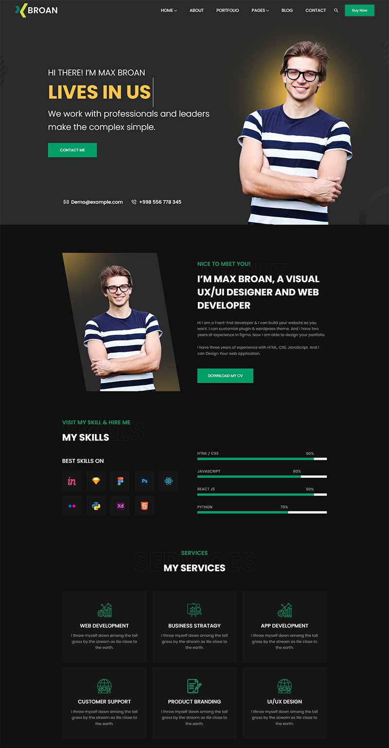 酷黑色响应式程序员个人介绍网页模板-站源网