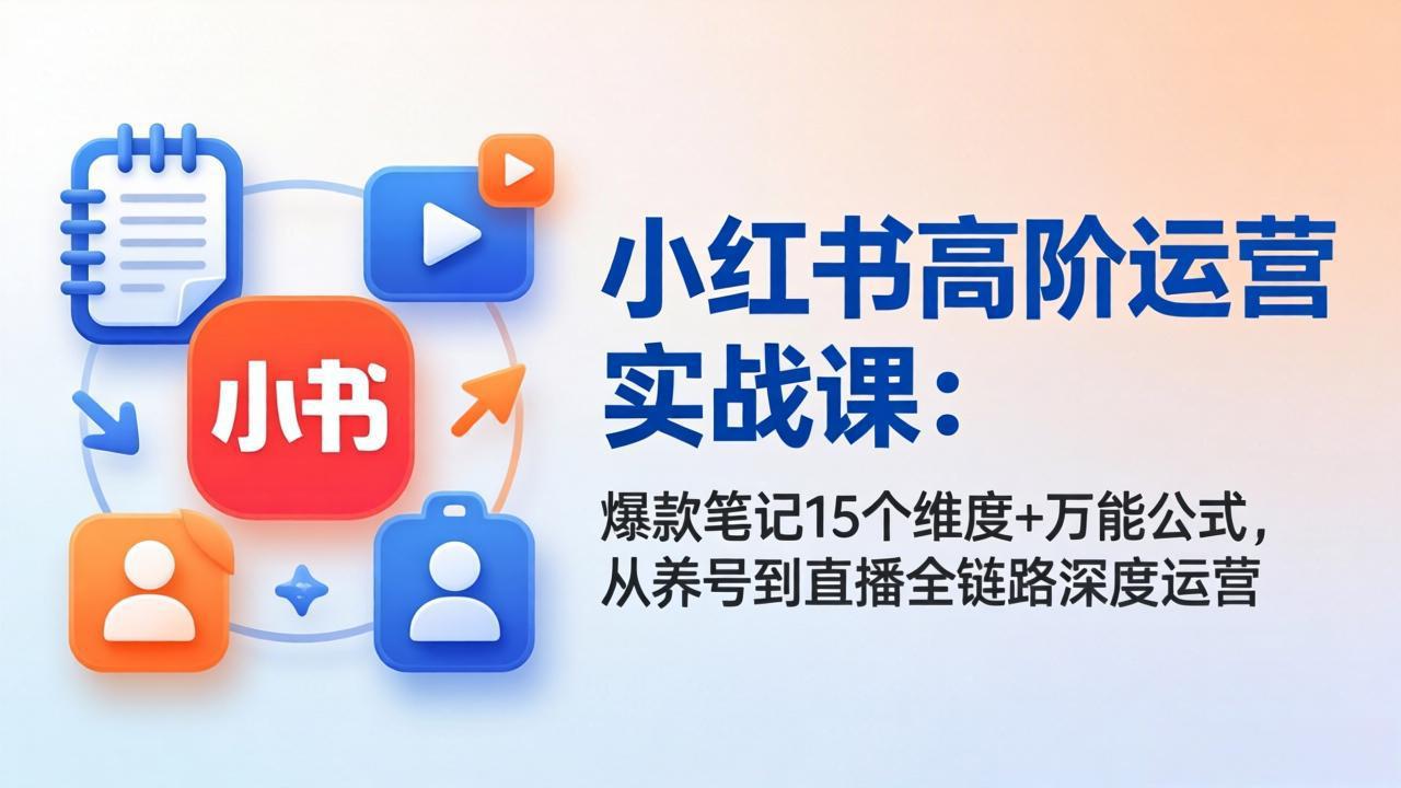 小红书高阶运营实战课：爆款笔记15个维度+万能公式，从养号到直播全链路深度运营