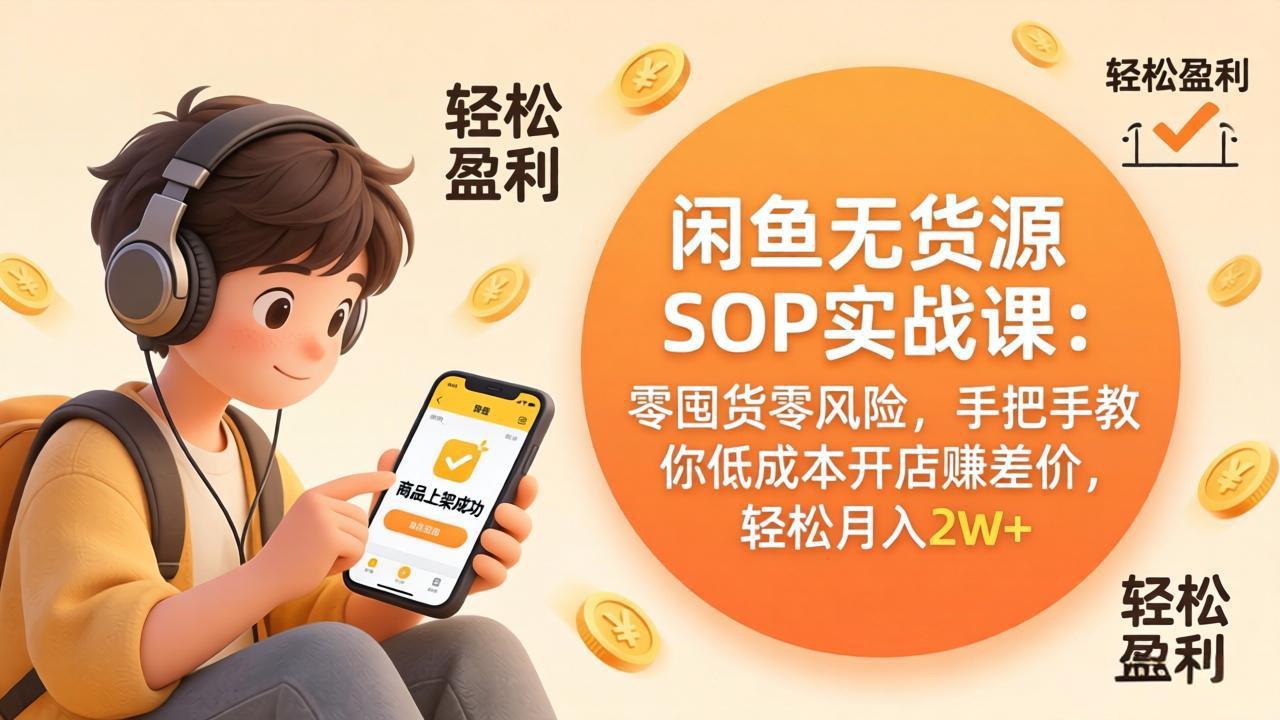 闲鱼无货源SOP实战课:零囤货零风险,手把手教你低成本开店赚差价,轻松月入2w+ 闲鱼无货源SOP实战课:零囤货零风险,手把手教你低成本开店赚差价,轻松月入2w+