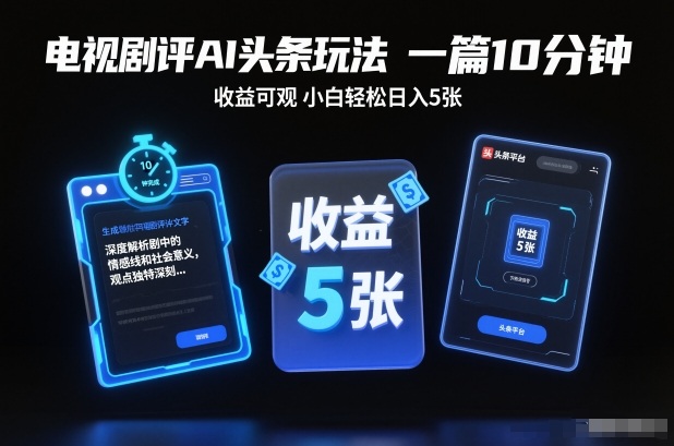 电视剧评AI头条玩法,一篇10分钟,收益可观,小白轻松日入5张+【独家】-站源网