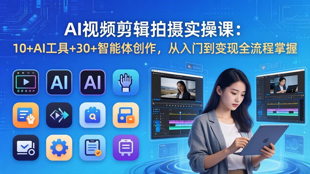 AI 视频剪辑拍摄实操课：10+AI工具+30+智能体创作，从入门到变现全流程掌握